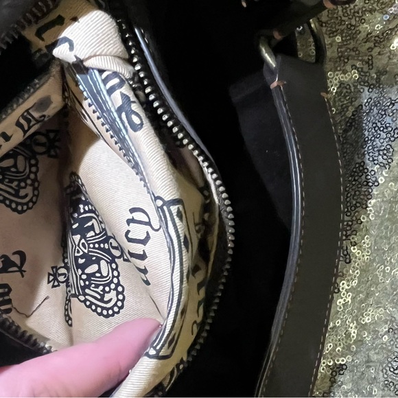 RARE VINTAGE Juicy Couture Trust Fund Brown Velvet 'University' Embroidered Hobo - Picture 14 of 15